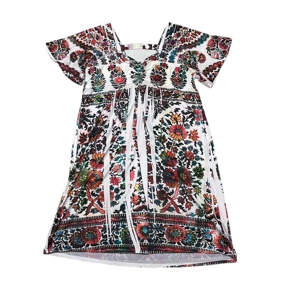 Unity World Wear Dress Womens X Large White Red Short Sleeve A-Line Open Back - Picture 4 of 16